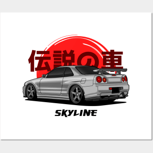 JDM Silver Skyline R34 GTR Posters and Art